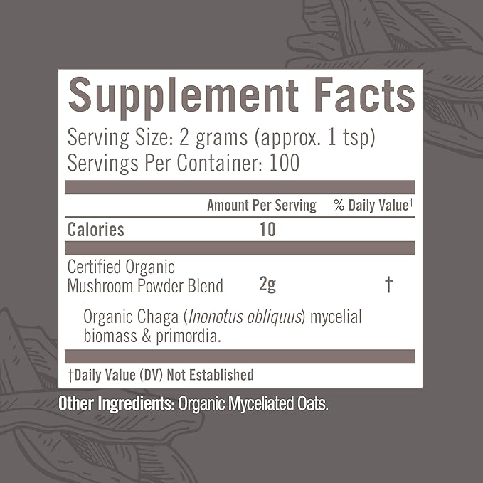OM MUSHROOM SUPERFOOD Chaga Organic Mushroom Powder 7.05 Ounce Pouch 100 Servings US Grown Sacred Antioxidants &amp Immune Support Superfood Mushroom Supplement