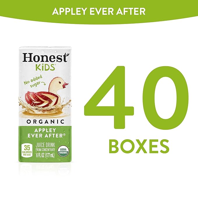 Honest Kids Appley Ever After Organic Juice Drink 6 Fl oz Juice Boxes Pack Of 40 Apple