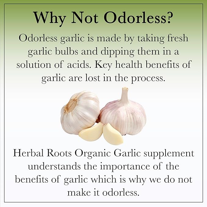 Herbal Roots Organic Whole Bulb Garlic Pills - Potent Extra Strength | 600 mg - 60 Organic Vegan Capsules