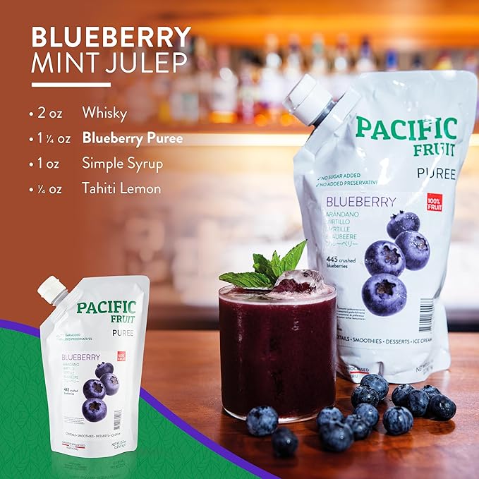 PACIFIC FRUIT – Blueberry puree - Blueberry juice 100 percent – Real fruit juice – Ideal for blueberry drink 100% JUST FRUIT