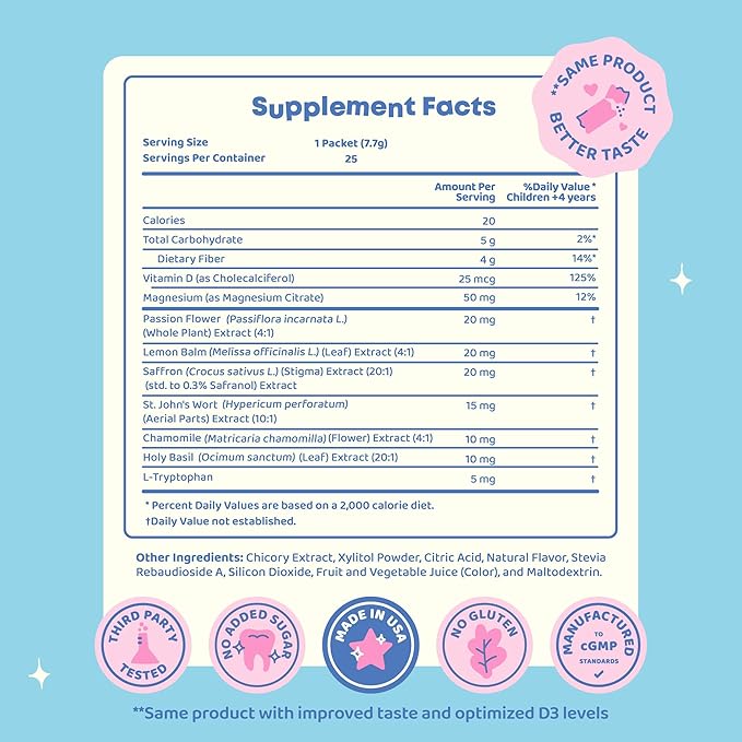 JoySpring Mood Magic for Kids – Natural Mood Support Pixie Sticks Candy with Saffron Extract Magnesium Citrate &amp Vitamin D3 | Sugar-Free Powder Drink or Candy | 25 Servings | 4+ Years (Pack of 2)