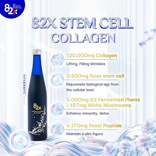 82X Stem Cell Collagen - Marine Collagen Peptides Liquid Drink for Skin Hair Nails from Japan with 82 Fermented Plants Vitamins Minerals &amp Supplements