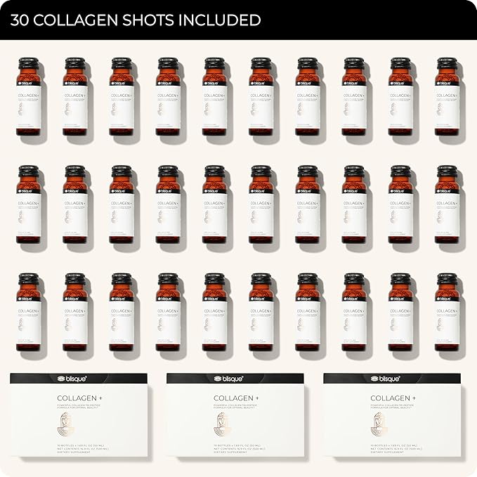 Blisque - Liquid Collagen Tri-Peptide Complex | with Biotin and Hyaluronic Acid | for Hair Skin and Nails | 30 Bottles | 30-Day Supply