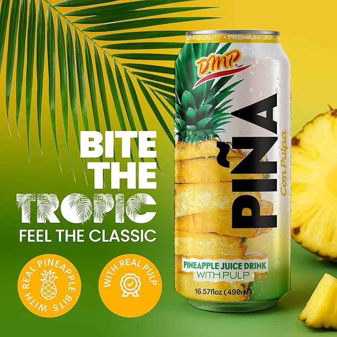 De Mi Pais Pineapple Juice with Pulp Premium Quality Canned Beverage Refreshing Piña Fruit Drink Organic Pineapple Juice Perfect for Groceries Size 16.57 Fl Oz 24-Pack