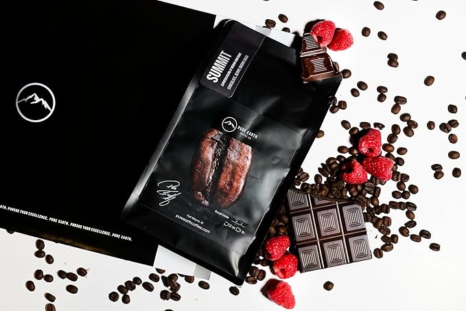 PURE EARTH COFFEE CO. Whole Bean Coffee Summit Signature Blend Medium Espresso Roast Dark Chocolate Berry Creamy Brown Sugar 12oz