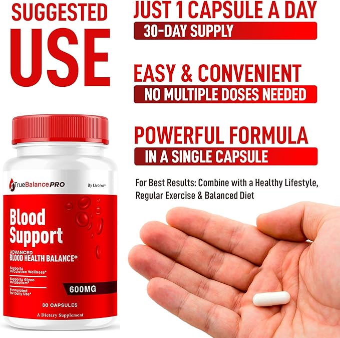 True Balance Blood Support Pro Glycogen Capsules Maximum Strength TrueBalancePro Pills Supplement Multivitamin All Natural Advanced Formula Daily Health &amp Wellness 30 Capsules for 1 Month