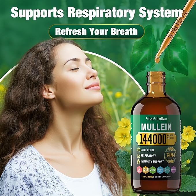 Mullein Drops for Lungs144000mg Mullein Leaf Extract for Lungs Cleanse &amp Respiratory Function Healthy Breathing Immune Digestive System Natural Herbal Supplement Sugar &amp Alcohol-Free120-Da
