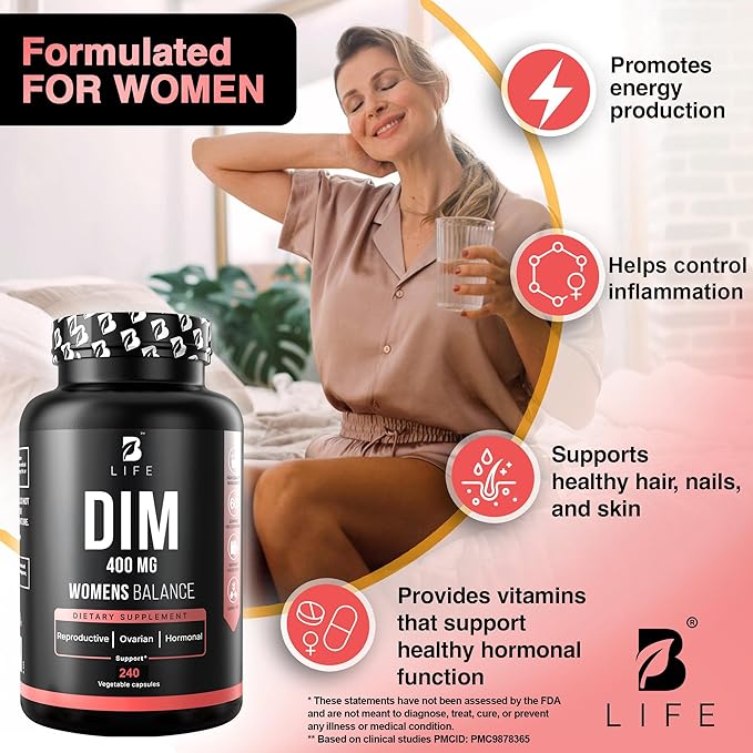 DIM Supplement 400 mg with Myo &amp D-Chiro Inositol Dong Quai – Hormone Balance for Women – Fertility Supplements – Inositol Supplement - 240 Caps