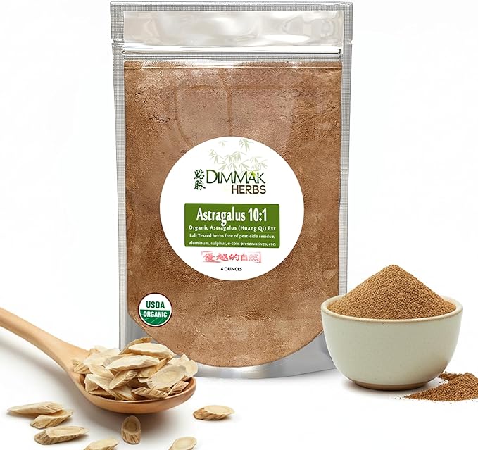 Dimmak Herbs Organic Astragalus Root Extract 10:1 Powder (Ultra Potent Immune Tonic)- TCM Doctor Sourced Huang Qi for Vitality Telomere Support &amp Jing- No Cooking Needed Instant Tea (4oz)