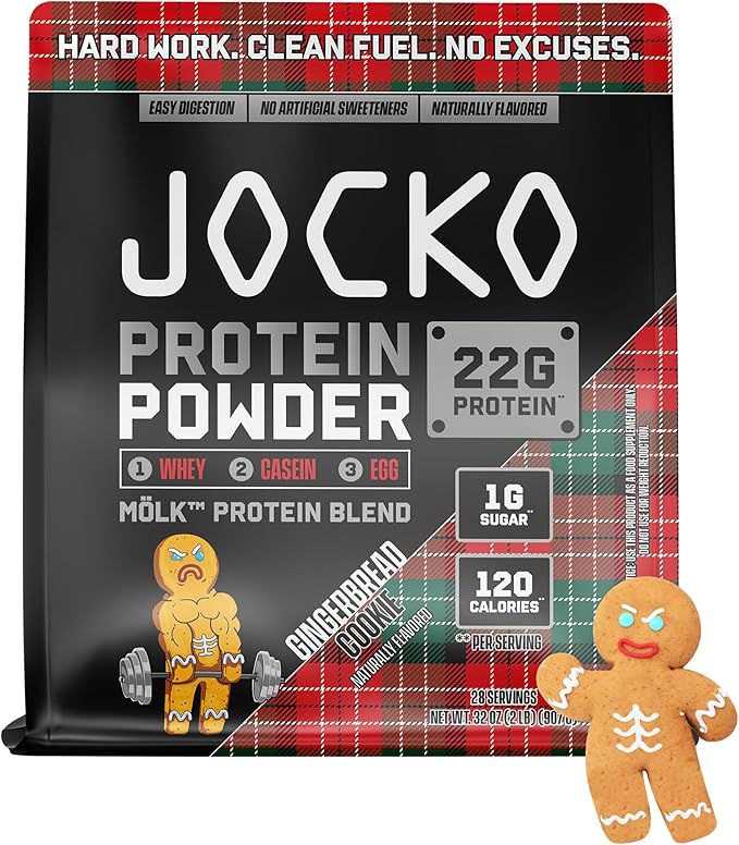 Jocko Fuel Whey Protein Powder Gingerbread Cookie 22g Protein Digestive Enzymes + Probiotic Blend No Sugar Added with Essential Amino Acids + Electrolyte Minerals 31 Servings