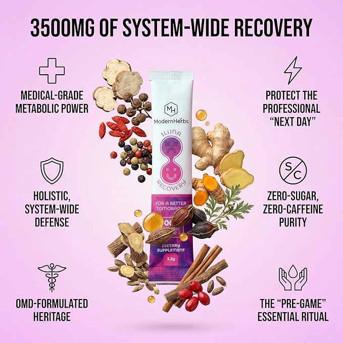 ILUNA Recovery Fast-Acting Herbal Hangover Relief – Premium Milk Thistle with Detox Herbs &amp Natural Pebbles – Liver Support &amp Inflammation Balance – Max Strength (10 Pk)
