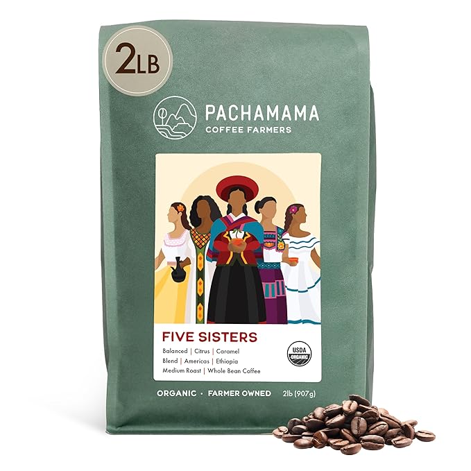 Pachamama Organic Coffee - Five Sisters Medium Roast Whole Bean Coffee - 2 lb - Farmer Owned &amp Regenerative