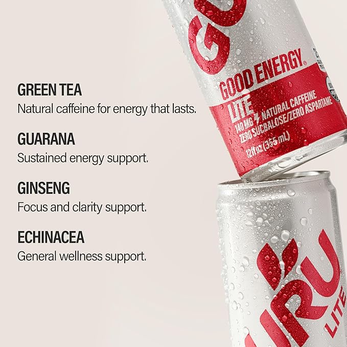 GURU Organic Energy Drinks Variety Pack Clean Energy Drink with Plant Based Natural Caffeine from Green Tea Gluten Free and Vegan 140MG Caffeine Healthy Drinks 12 oz (Pack of 12)