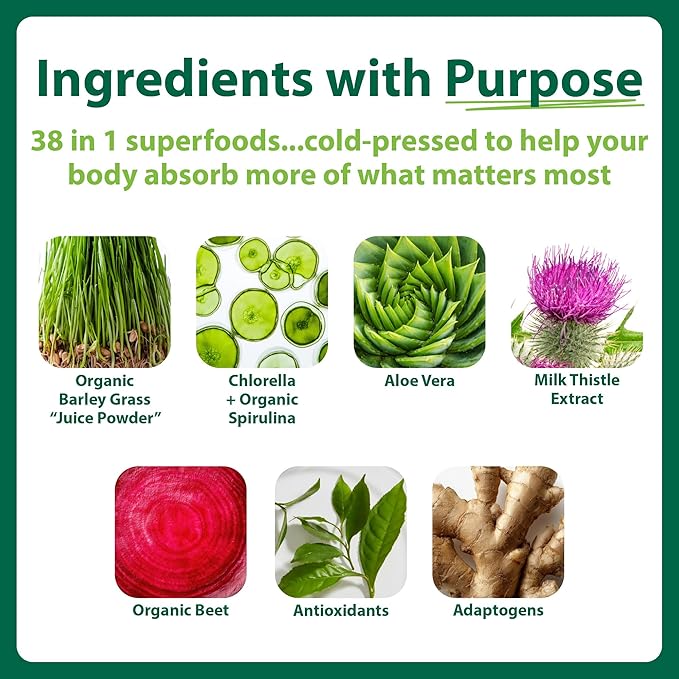 MacroLife Macro Greens Powder 38 Superfood Probiotics Antioxidants Digestive Enzymes &amp Adaptogen Supplement - Daily Super Green Juice &amp Smoothie Mix Packets - Non-GMO Vegan Gluten-Free - 12 Se
