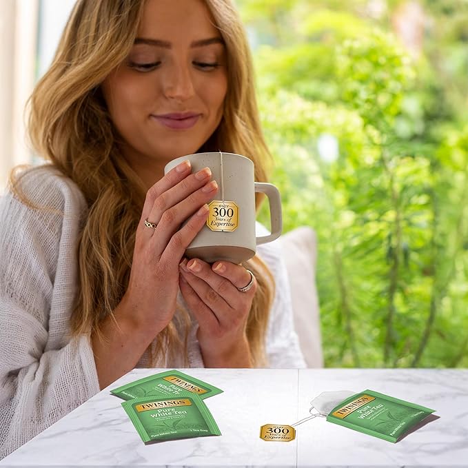 Twinings Pure White Tea Individually Wrapped Bags 20 Count (Pack of 6) Light &amp Fresh Caffeinated Enjoy Hot or Iced 120 Teabags