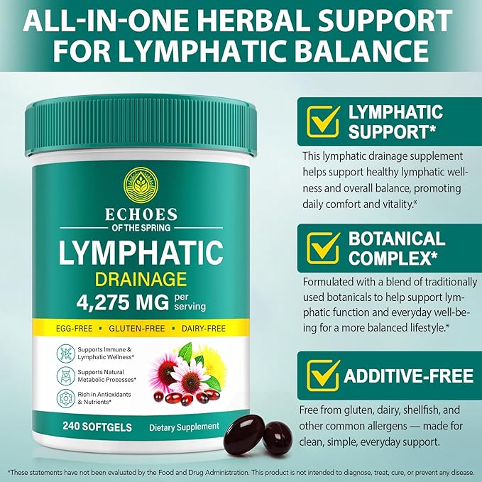 Lymphatic Drainage Supplements 4275mg Lymph System Support Supplement for Women &amp Men Daily Wellness Support 21-in-1 Herbal Blend with Echinacea Dandelion Burdock Turmeric &amp More 240 So
