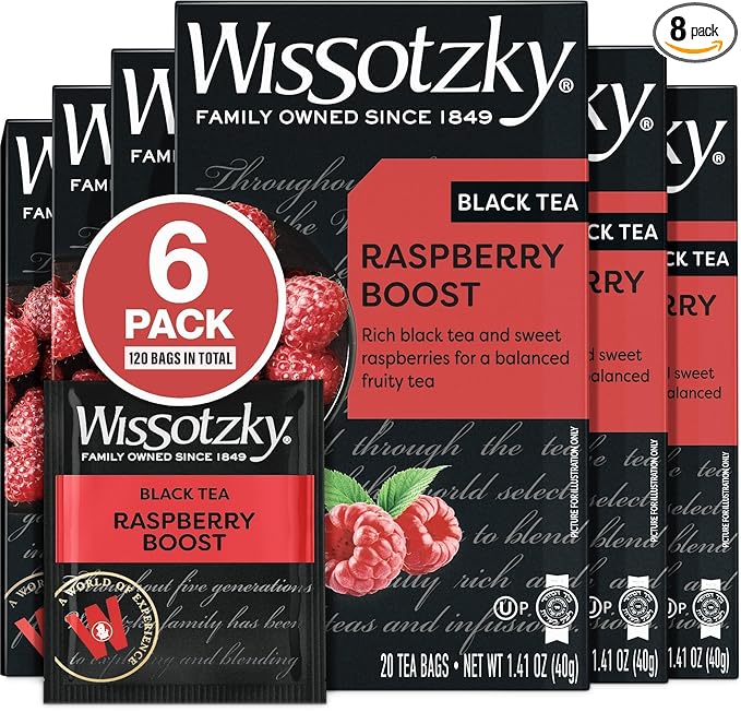 Wissotzky Raspberry Boost Black Tea (6 Pack - 120 Tea Bags) | Bold Berry Tea | Antioxidant Rich | Fruity Black Tea Bags