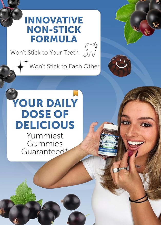 Lunakai Sambucus Elderberry Gummies with Zinc &amp Vitamin C for Adults &amp Kids - 100mg Black Elderberry Vitamins Immune Support Supplement - Vegan Non-GMO No Corn Syrup - 6 Pack