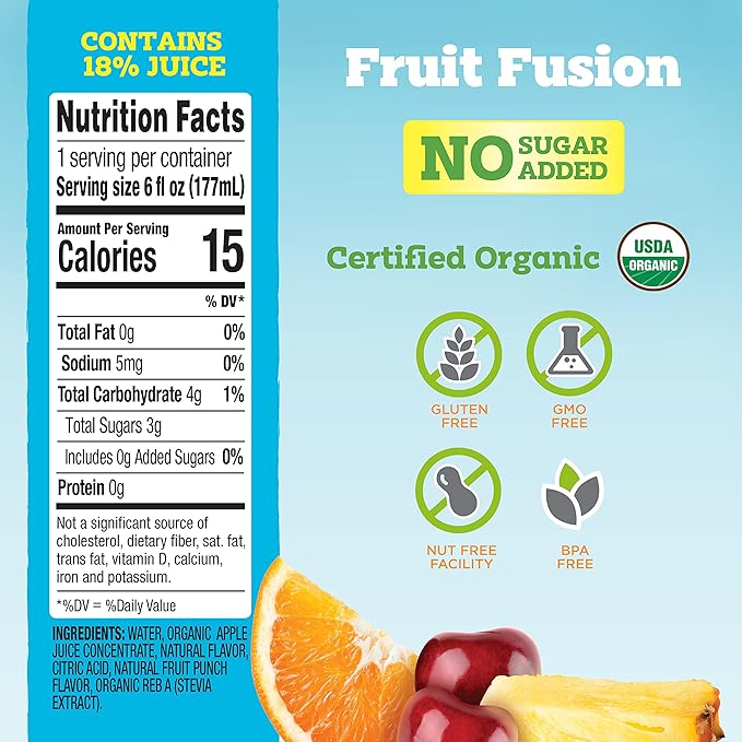 good2grow Organic Fruit Fusion Juice for Kids - Juice Bottles Bulk 24 Pack Reusable Bottle No Sugar Added - 6 fl oz Pack of 24 (Spill Proof Tops Not Included)