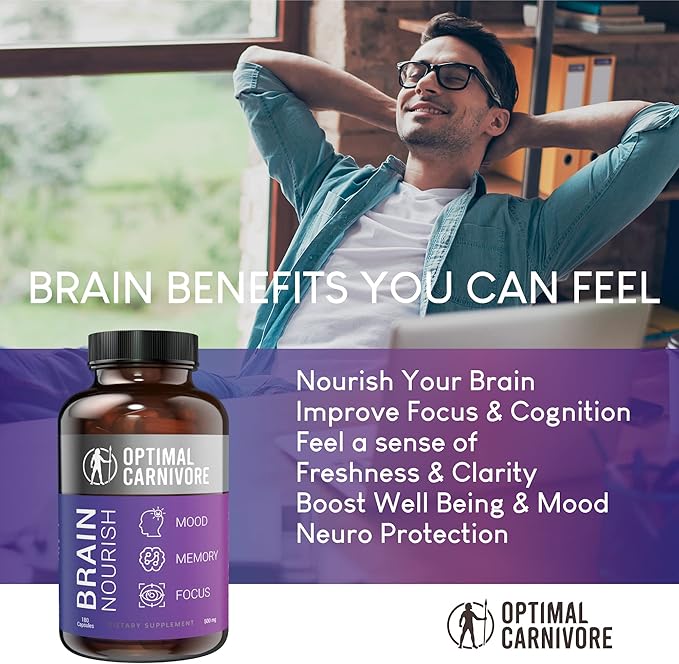 Optimal Carnivore Lions Mane Mushroom Supplement &amp Beef Brain Powerful Nootropics Brain Support Supplement Brain Supplements for Memory and Focus 180 Capsules