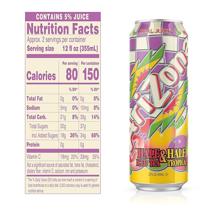 AriZona Tropical Half and Half Tea - Big Can 22 Fl Oz (Pack of 24)