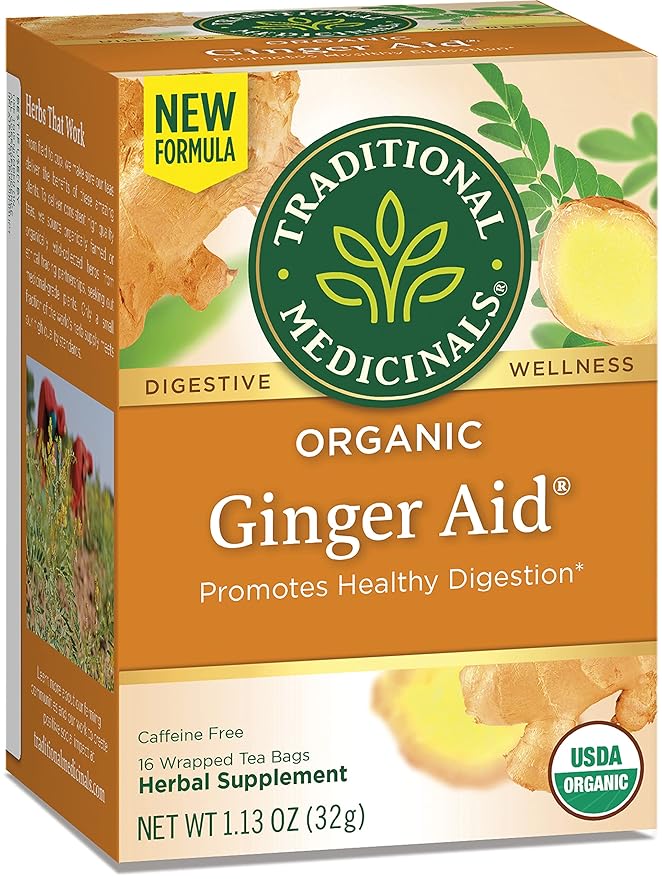 Traditional Medicinals Organic Ginger Aid Herbal Tea Promotes Healthy Digestion (Pack of 3) - 48 Tea Bags Total