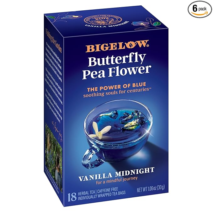 Bigelow Tea Vanilla Midnight Butterfly Pea Flower Caffeine Free (Pack of 6) 108 Total Tea Bags
