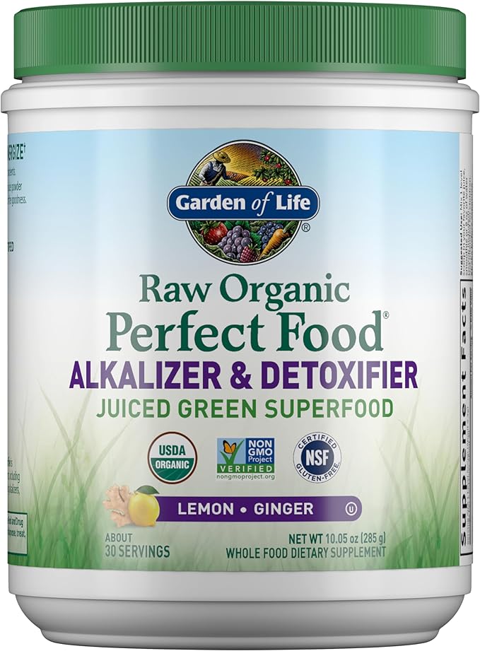 Garden of Life Raw Organic Perfect Food Alkalizer and Detoxifier Lemon Ginger Flavored Superfood Powder Supplement 30 Servings