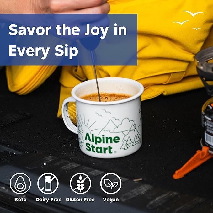 Alpine Start Instant Coffee Original Blend Medium Roast - Individual Powder Mix From High Altitude Arabica Coffee Beans - Hot or Cold Brew for Home Travel Camping Hiking Backpacking (Coffee and Cr