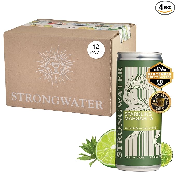 Strongwater Sparkling Non Alcoholic Margarita to Go - 12 Pack Cans (8.4 Fl Oz Each) Virgin Margarita Mocktail - Ready to Drink Nonalcoholic Cocktail with Lime Juice Agave &amp Nothing Artificial