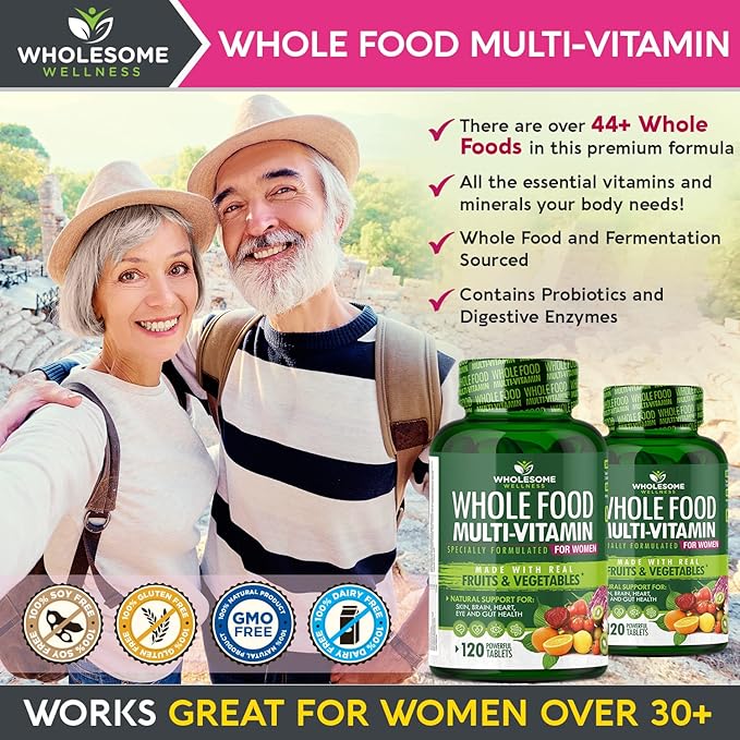 Wholesome Wellness Whole Food Multivitamin for Women - Natural Multi Vitamins Minerals Organic Extracts - 120 Tablets