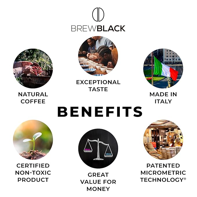 BrewBlack Decaffeinato Coffee Capsules - 100 Aluminum Coffee Pods Compatible with Nespresso Original line Medium Roast - Intensity 7/12 Made in Italy