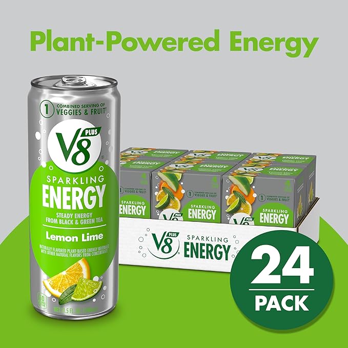 V8 +ENERGY Lemon Lime Energy Drink Made with Real Vegetable and Fruit Juices 11.5 FL OZ Can (6 Packs of 4)