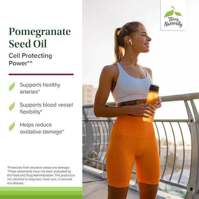 Terry Naturally Pomegranate Seed Oil - Dietary Supplement to Support Cardiovascular Health - Herbal Non-GMO Supplement with Omega-5 &amp Pomegranate Extract - 60 Softgels 2 Pack
