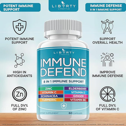 8 in 1 Immune Supplement with Echinacea Vitamin C and Zinc 50mg Vitamin D 5000 IU Turmeric Curcumin &amp Ginger B6 Elderberry 60 Capsules