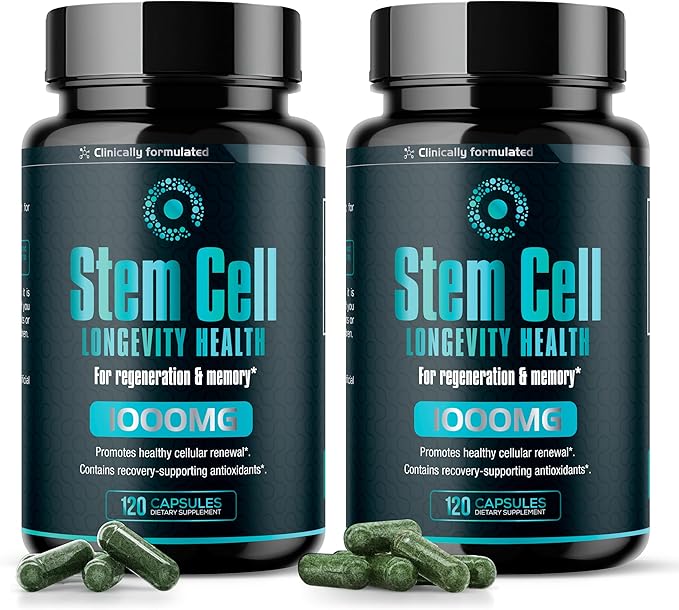 Premium Stem Cell Supplements 1000mg (240 Caps) Boost Immunity Reduce Joint Soreness Support Natural Anti-Aging &amp Longevity with Spirulina &amp Chlorella for Vitality Celulas Madre Health For