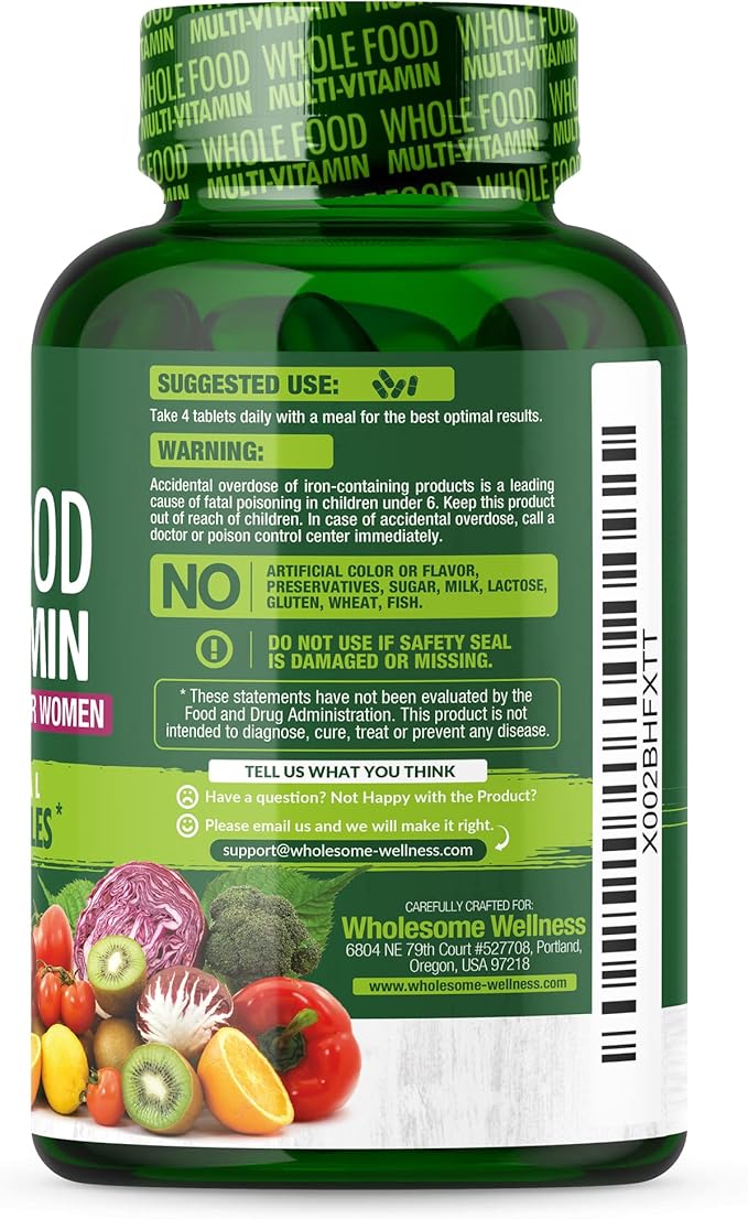 Wholesome Wellness Whole Food Multivitamin for Women - Natural Multi Vitamins Minerals Organic Extracts - 120 Tablets