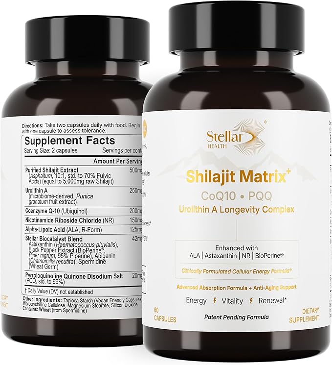 Clinical Mitochondrial Complex - Shilajit 5787mg Extract Equivalent NAD+ Boost - Ubiquinol CoQ10 Urolithin A NR PQQ ALA Astaxanthin - Energy Focus Strength - 60 Vegan Capsules