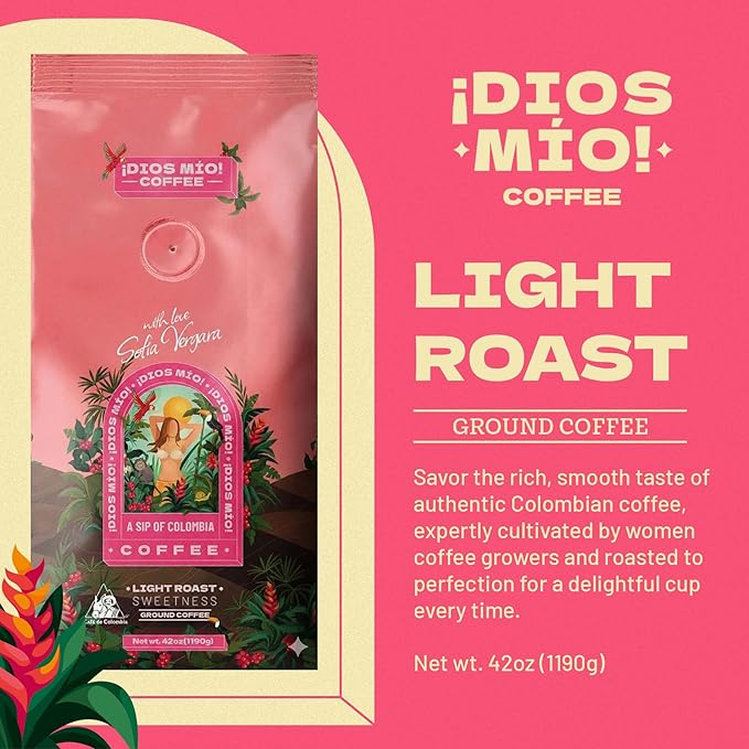 Dios Mio Coffee by Sofia Vergara Light Roast Ground Premium Colombian Coffee 42 Ounce Bag