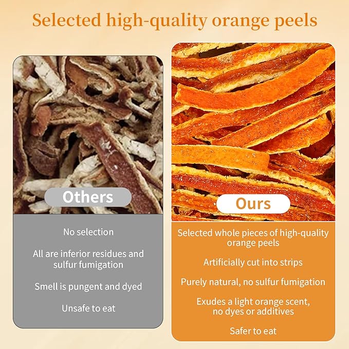 Wanhua Hall Fresh Dried Tangerine Peel Dried Mandarin Orange Peel Strips 4.94oz/140g Mandarin Pure Citrus Peel Strips Natural Mandarine Scent Suitable for Cooking &amp Tea