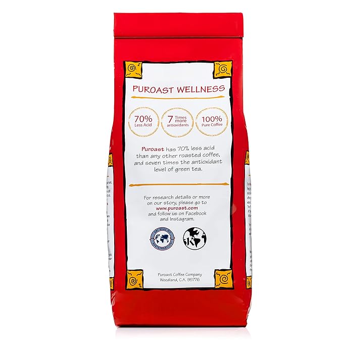 Puroast Low Acid Coffee Decaf | Decaf French Roast Ground | Dark Roast | High Antioxidants &amp High pH |No Bitter Aftertaste | Reduced Heartburn &amp GERD | Suitable for Cold Brew - 2.2 LB