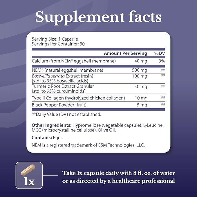 Joint Complex - Joint &amp Cartilage Health - Joint Support Supplement with Calcium NEM Eggshell Membrane Boswellia Serrata - Knee Supplements for Men &amp Women 60 Capsules