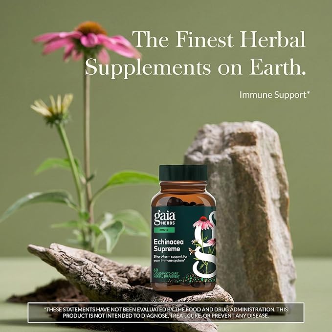 Gaia Herbs Echinacea Supreme - Immune Support Supplement - Echinacea Purpurea &amp Angustifolia Blend to Support Immune System* - 60 Vegan Liquid Phyto-Caps (30 Servings)