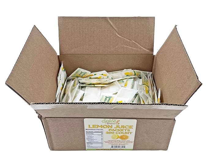 Lemon Juice | 4 Gram Portion Control Packets | Made in America | By Dasher's Spice &amp Beans | 200 Count