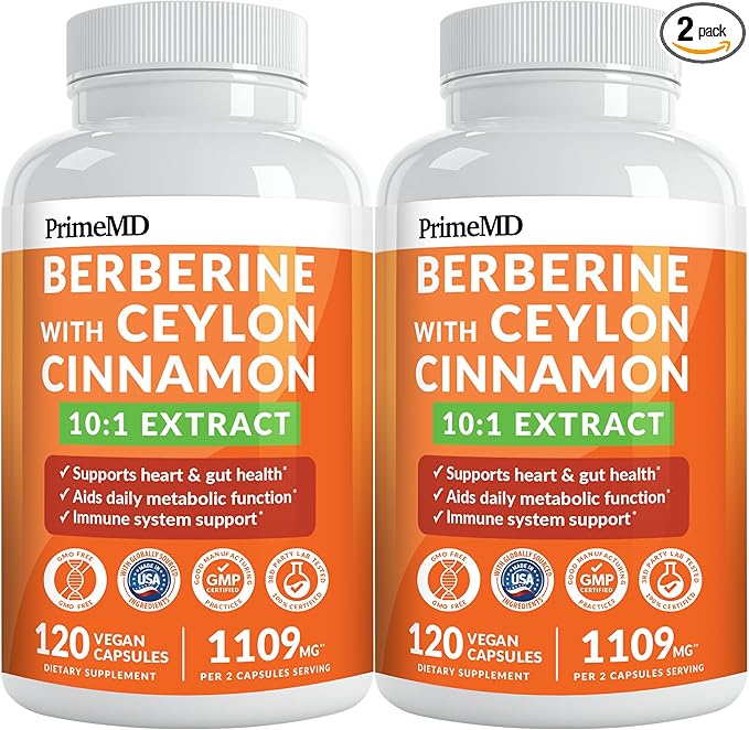 21-in-1 Berberine Supplement with Ceylon Cinnamon with Chromium Bitter Melon and Green Tea Extract and Black Pepper Extract 5X for Energy &amp Metabolism Support with 5279 mg (120 ct Pack of 2)