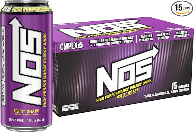 NOS GT Grape: High Performance Energy Drink. 16 Fl oz | Pack of 15