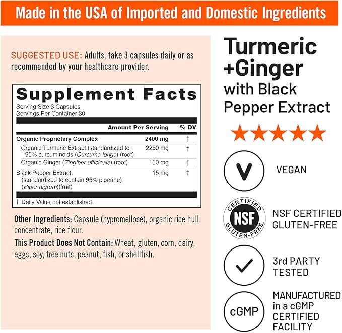 NatureWise Turmeric Curcumin + Ginger 2400 mg - Ultra High Curcuminoids 2100 mg - Turmeric Extract + Ginger - Extra Strength &amp Absorption - Vegan Non-GMO - 90 Count[30-Day Supply]