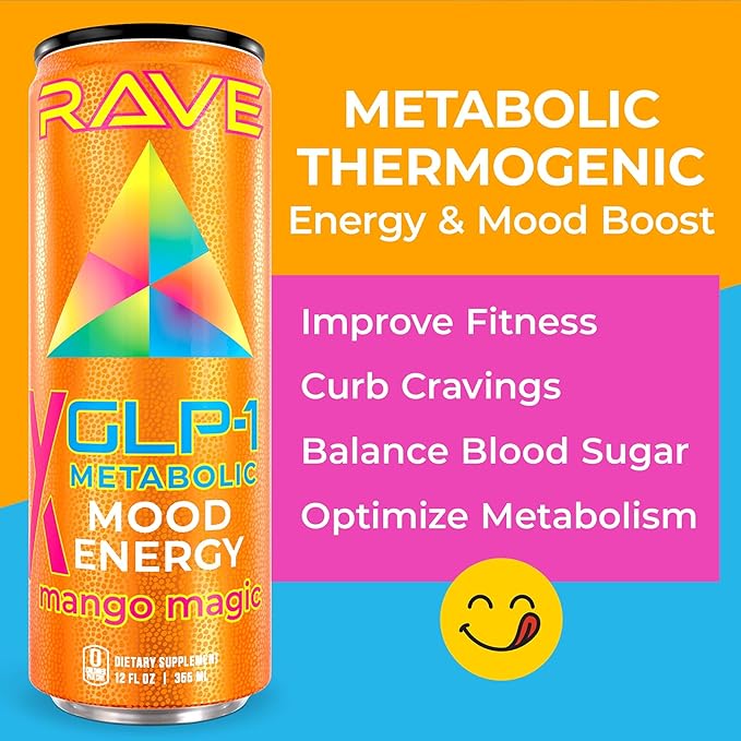 RAVE GLP-1 Metabolic Energy Drink Boosts GLP-1 Naturally. Suppress Appetite – Curb Cravings – Balance Blood Sugar &amp More. With Lemon Flavonoids Berberine Functional Mushrooms Nootropics &amp B