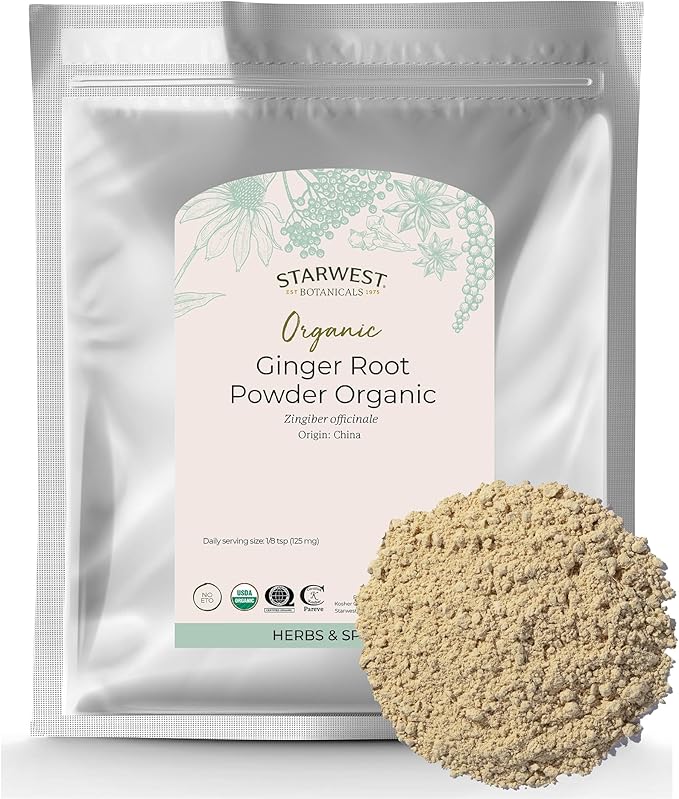 Starwest Botanicals Organic Ginger Root Powder - Ground Ginger Herb for Tea Baking &amp Cooking Natural Herbal Spice Certified Kosher Non-GMO - Bulk 1 lb Bag