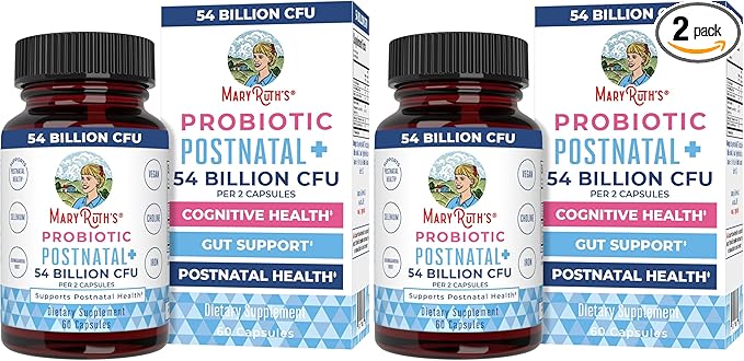 MaryRuth Organics Postnatal Probiotics for Breastfeeding Women | Nursing Probiotic Capsules with Vitamins | Minerals &amp Antioxidants | 54 Billion CFU | Non-GMO | Vegan | 30 Servings (Pack of 2)